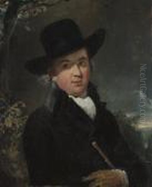 Portrait Of The Rev. Andrew 
Lawrence (1755-1821), Half-length, In A Dark Coat And Hat, Holding A 
Cane, In A Landscape Oil Painting by Sir Thomas Lawrence