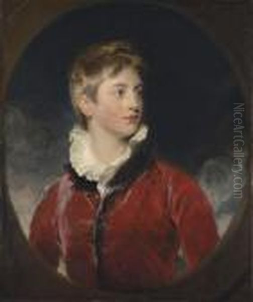 Portrait Of Frederick William 
Stewart, 4th Marquess Of Londonderry,k.p., M.p. (1805-1872), When A Boy,
 Half-length, In A Red Coat, Ina Feigned Oval Oil Painting by Sir Thomas Lawrence