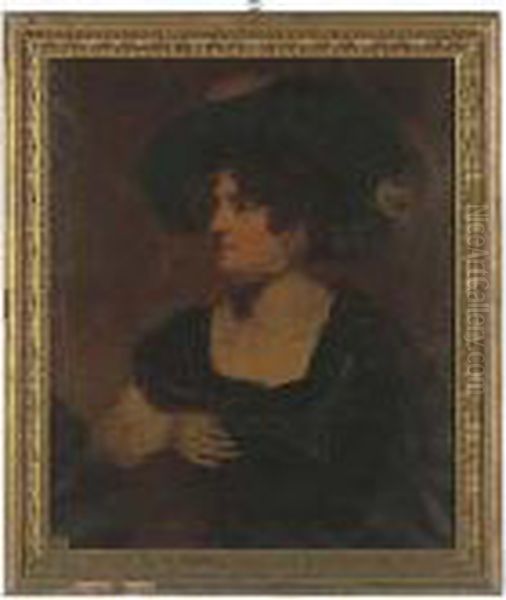 Portrait Of Harriet Davenport 
Williams, Bust-length, In A Black Dress With A Feathered Hat Oil Painting by Sir Thomas Lawrence