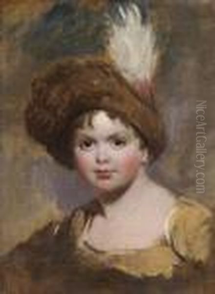 Portrait Of A Young Boy, Bust-length, In Brown Costume With A Plumed Hat - A Sketch Oil Painting by Sir Thomas Lawrence