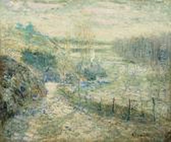 New England Farm Landscape In Winter Oil Painting by Ernest Lawson