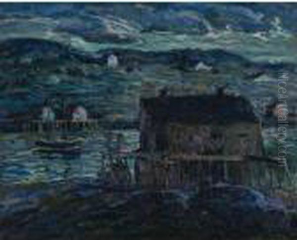 Harbor At Night Oil Painting by Ernest Lawson