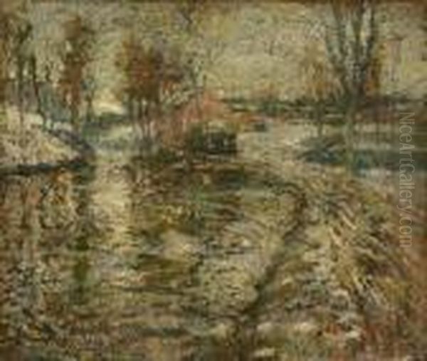 Connecticut Winter Landscape Oil Painting by Ernest Lawson