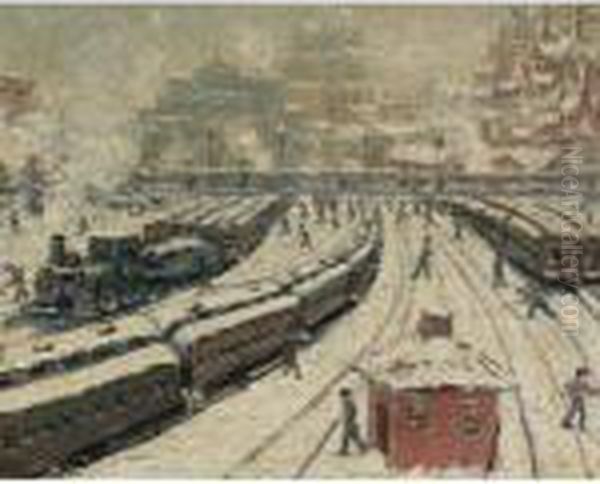 Old Grand Central Oil Painting by Ernest Lawson