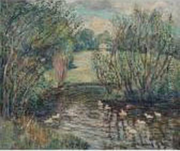 The Duck Pond Oil Painting by Ernest Lawson