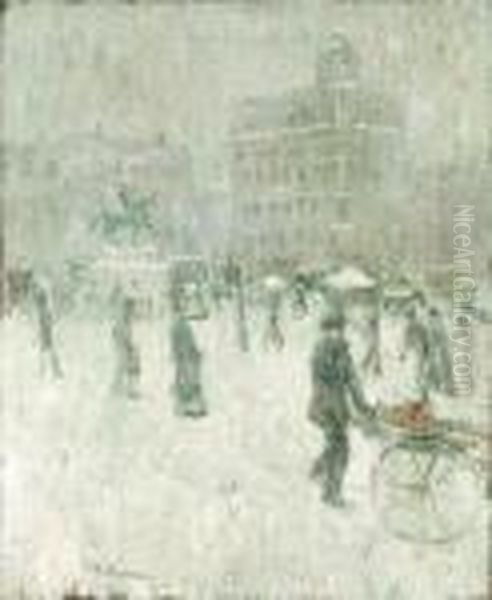 Union Square, New York In Winter Oil Painting by Ernest Lawson