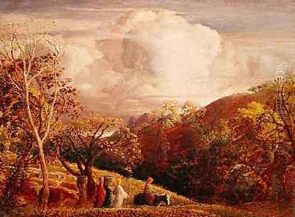 Landscape, figures and cattle Oil Painting by Samuel Palmer