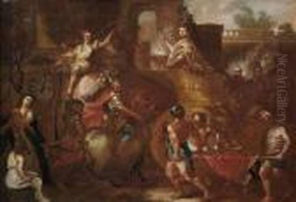 Entry Of Alexander The Great Into Babylon Oil Painting by Charles Lebrun