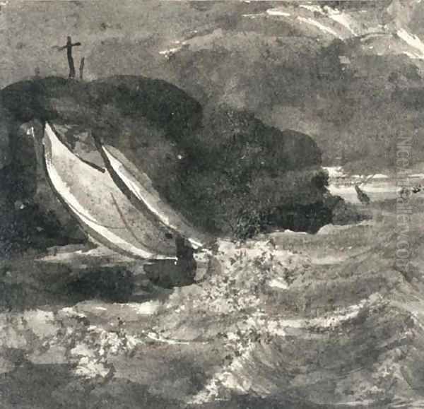 A sailing vessel in a squall off a headland Oil Painting by Samuel Palmer