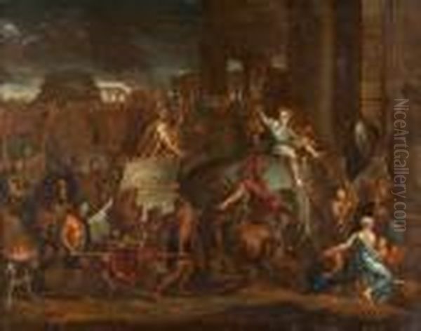 Entrada Triunfal De Alexandre O Grande Em Babilonia Oil Painting by Charles Lebrun