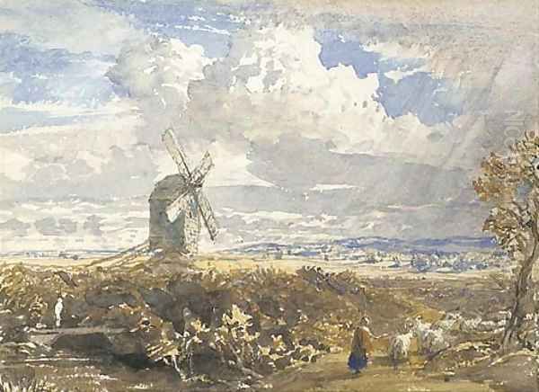 A windmill near Pulborough, West Sussex Oil Painting by Samuel Palmer