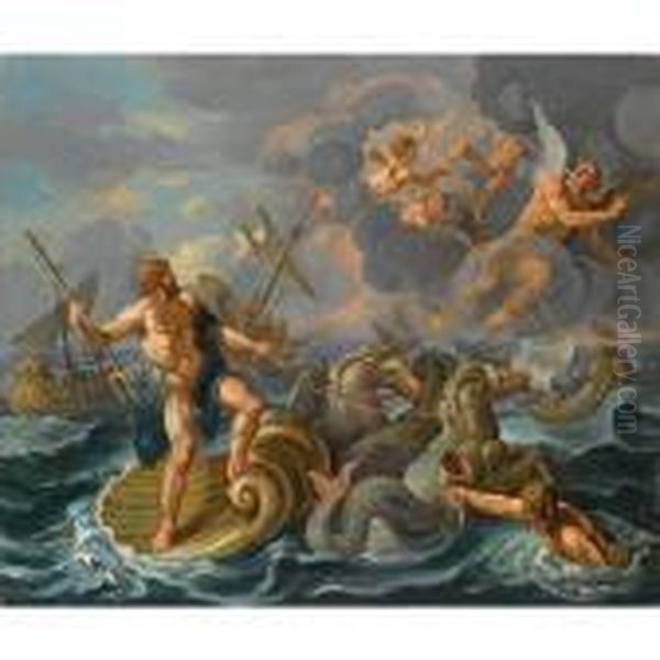 The Wrath Of Neptune Oil Painting by Charles Lebrun