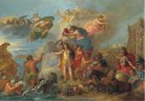 Louis Xiv Armed On The Land And On The Sea Oil Painting by Charles Lebrun