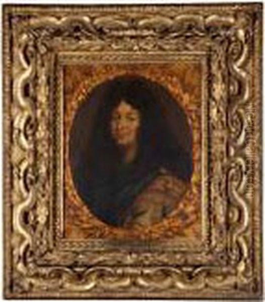 A Portait Of Louis Xiv, Head And Shoulders, Wearing A Roman Imperial Costume. Oil Painting by Charles Lebrun