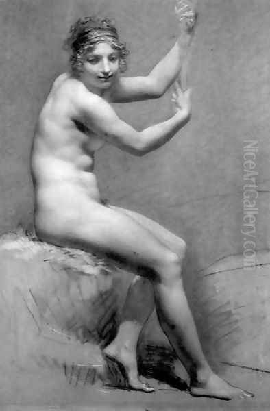 Female Nude Holding On To A Staff Oil Painting by Pierre-Paul Prud'hon