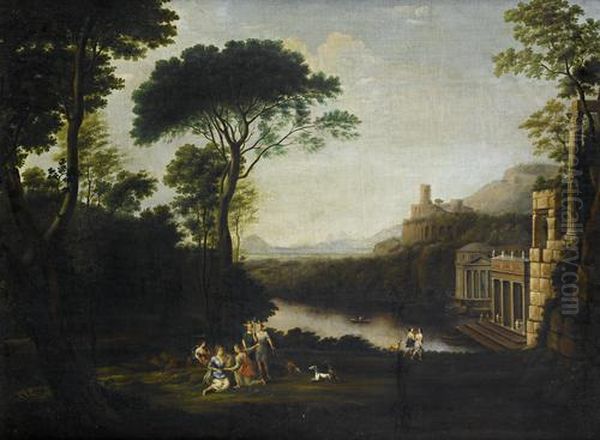 Egeria Mourning Over Numa In A Classical Landscape Oil Painting by Claude Lorrain (Gellee)