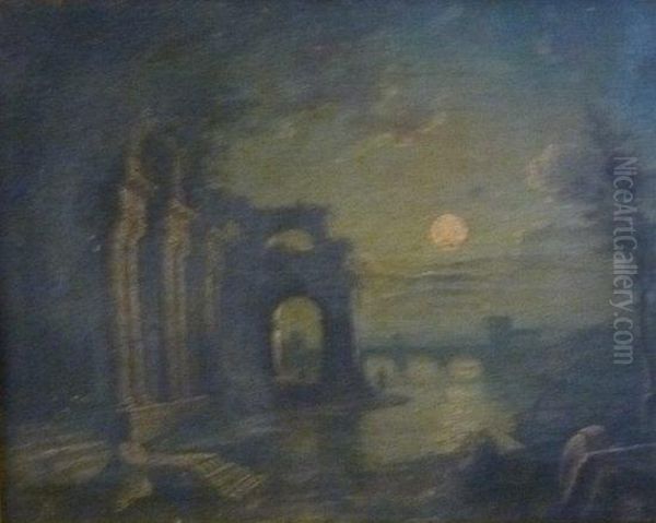 Temple In Moonlight Oil Painting by Claude Lorrain (Gellee)