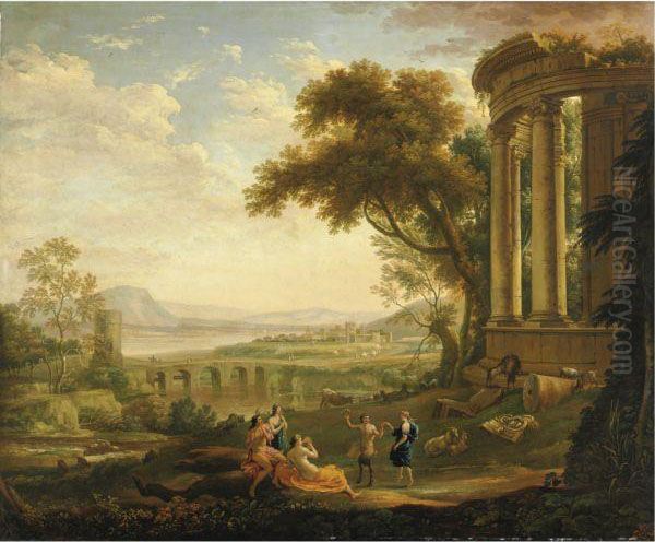 Paesaggio Con Satiro E Ninfa Oil Painting by Claude Lorrain (Gellee)