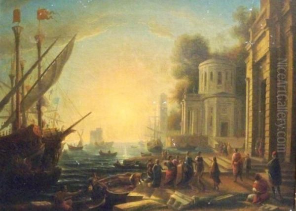 Italian Harbours At Sunset Oil Painting by Claude Lorrain (Gellee)