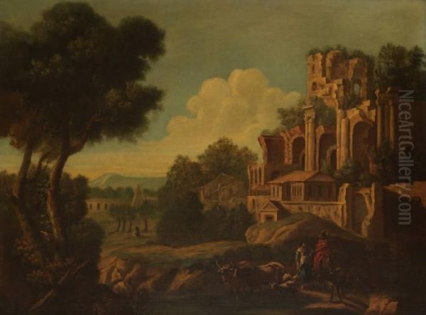 Zuiders Landschap Met Herders En Kudde Bij Burcht Oil Painting by Claude Lorrain (Gellee)