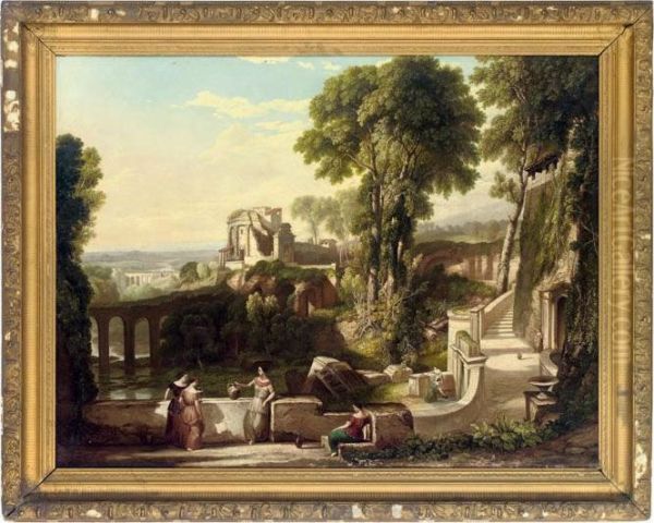 Figures In An Italian Capriccio Oil Painting by Claude Lorrain (Gellee)