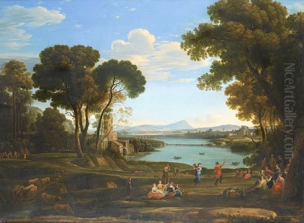 An Italianate Landscape With The Marriage Ofisaac And Rebecca Oil Painting by Claude Lorrain (Gellee)