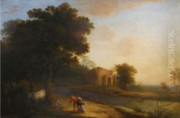 Paysage A La Riviere Avec Des Villageois En Chemin Et Un
Patre Oil Painting by Claude Lorrain (Gellee)