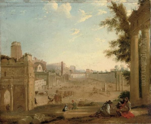 The Campo Vaccino, Rome, With Figures Gambling Amongst Ruins Oil Painting by Claude Lorrain (Gellee)