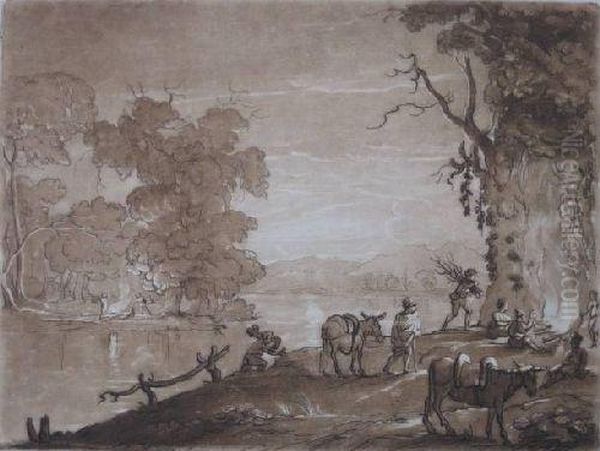 Figures By A Lake Oil Painting by Claude Lorrain (Gellee)