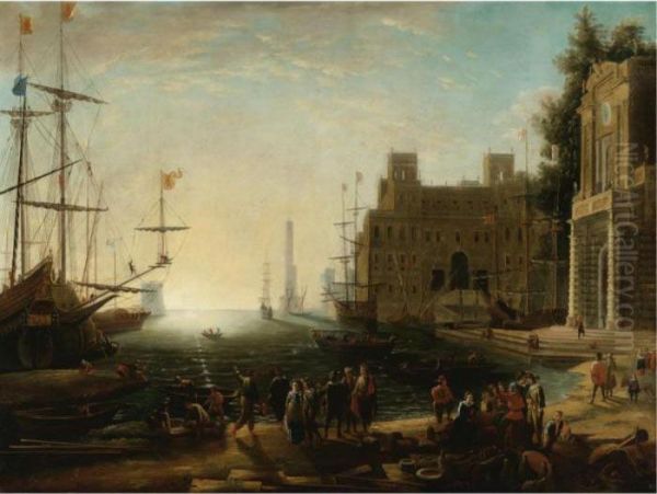 View Of A Bustling Port Oil Painting by Claude Lorrain (Gellee)