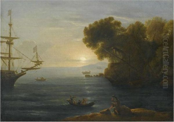 A Mediterranean Coastal Scene With An Artist Sketching In Theforeground Oil Painting by Claude Lorrain (Gellee)