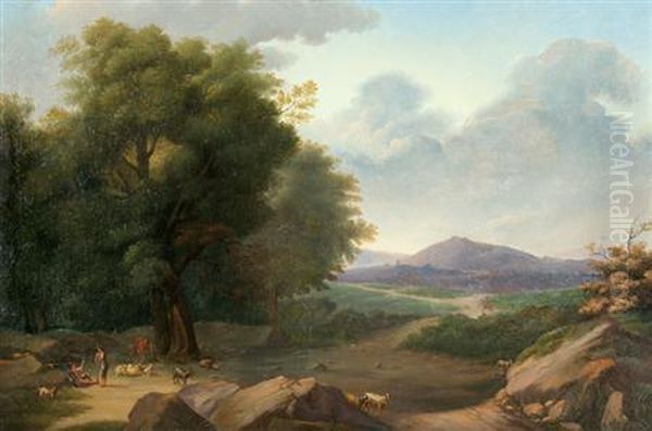 Goat Herders In An Expansive Landscape Oil Painting by Claude Lorrain (Gellee)