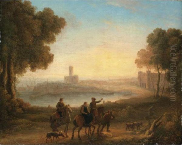 A Classical Landscape With Figures In The Foreground Oil Painting by Claude Lorrain (Gellee)