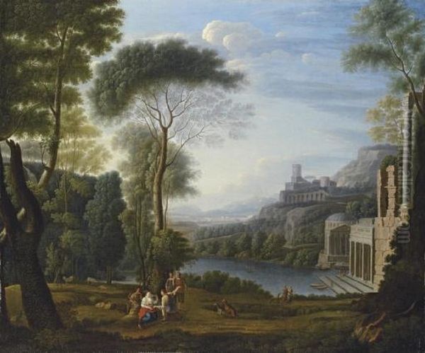 Dido And Aeneas In A Classical Landscape Oil Painting by Claude Lorrain (Gellee)