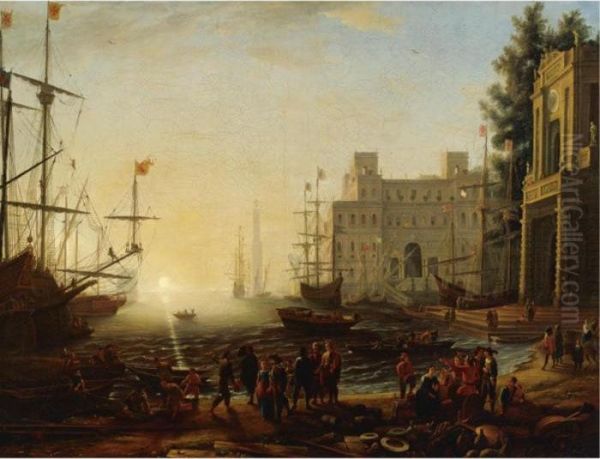 Bustling Port With The Villa Medici Oil Painting by Claude Lorrain (Gellee)