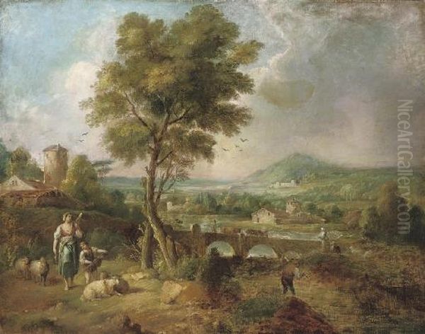 Figures In An Italianate Landscape Oil Painting by Claude Lorrain (Gellee)