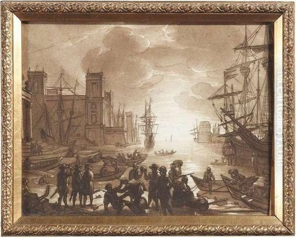 8 Bll. Aquatint, Probably By Richard Earlom After Claude Lorrain. Cut At The Edges Oil Painting by Claude Lorrain (Gellee)