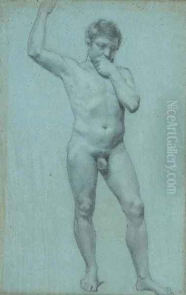 A male nude, his right hand raised Oil Painting by Pierre-Paul Prud'hon