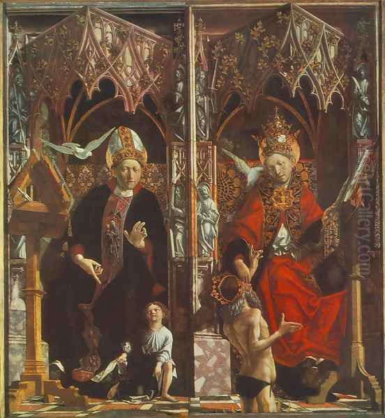 Altarpiece of the Church Fathers- St Augustine and St Gregory c. 1483 Oil Painting by Michael Pacher