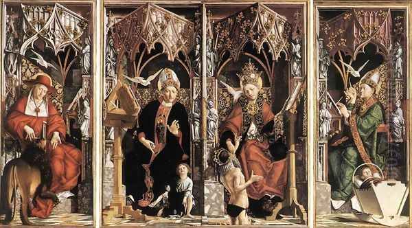 Altar Of The Four Latin Fathers (inner panels) Oil Painting by Michael Pacher