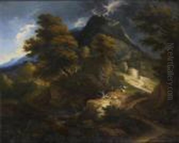 Scene D'orage En Montagne Oil Painting by Francois Lemoine (see Lemoyne)