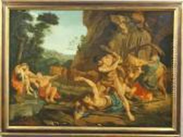 Hercules Clubbing Cacus Oil Painting by Francois Lemoine (see Lemoyne)