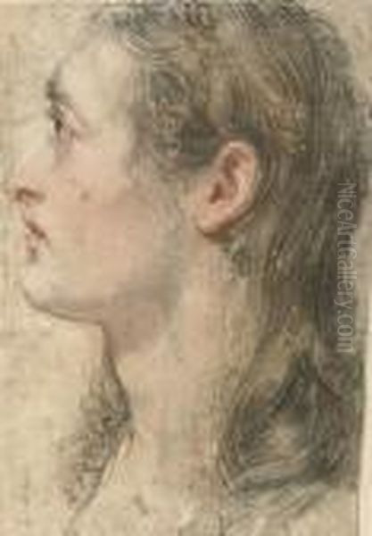 Head Of A Man In Profile To The Left Oil Painting by Francois Lemoine (see Lemoyne)