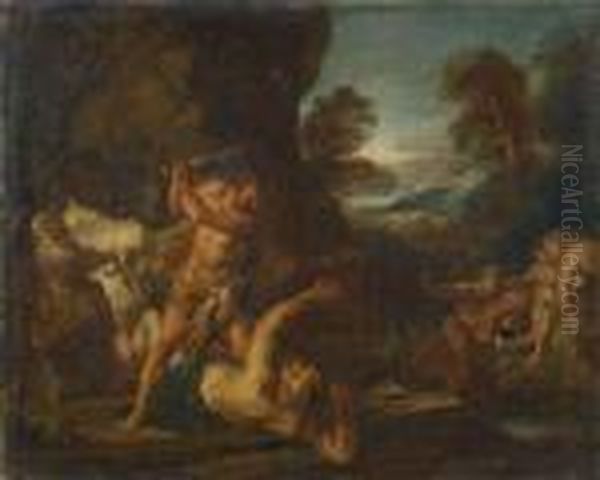 Hercule Terrassant Cacus Oil Painting by Francois Lemoine (see Lemoyne)