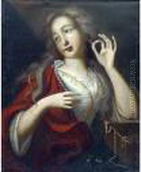  Jeune Femme Au Coffret Abijoux  Oil Painting by Francois Lemoine (see Lemoyne)