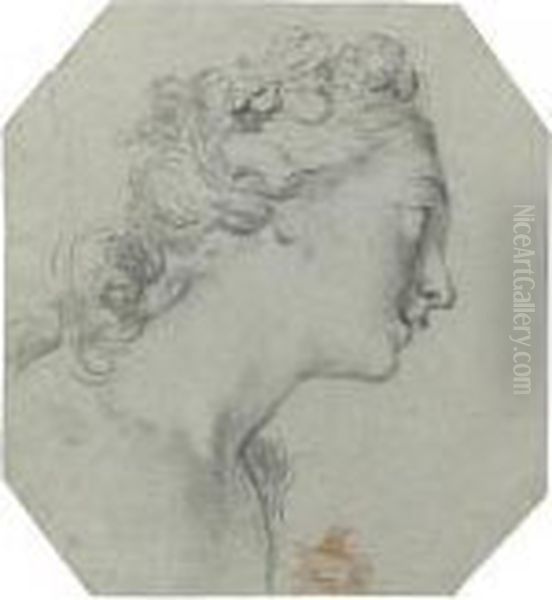 Recto: Head Of A Girl, Turned In
 Profile To The Right; Verso: Half-length Study Of A Nude Girl, Seen 
From Behind And Turned To The Left Oil Painting by Francois Lemoine (see Lemoyne)