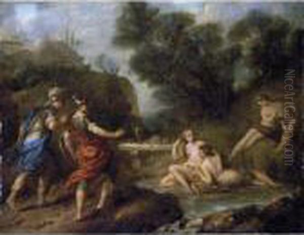 Danish Knights In The Garden Of Armida Oil Painting by Francois Lemoine (see Lemoyne)