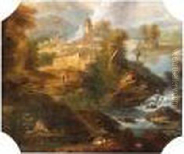 Paysage Oil Painting by Francois Lemoine (see Lemoyne)