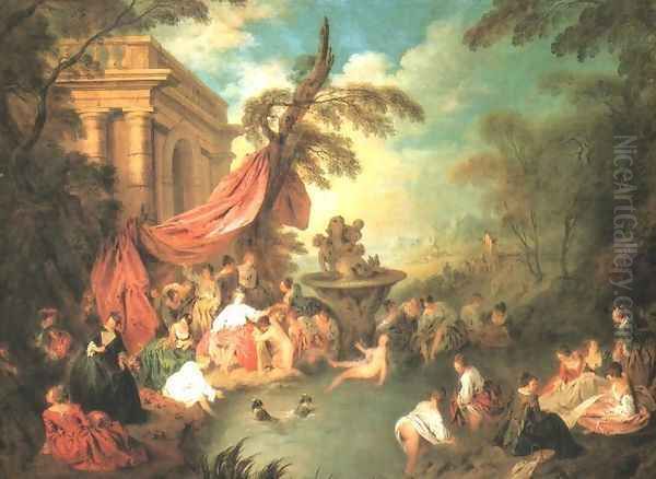 Young Girls Bathing Oil Painting by Jean-Baptiste Joseph Pater