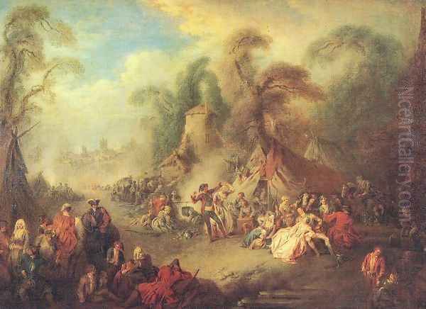 A Country Festival with Soldiers Rejoicing 1728 Oil Painting by Jean-Baptiste Joseph Pater